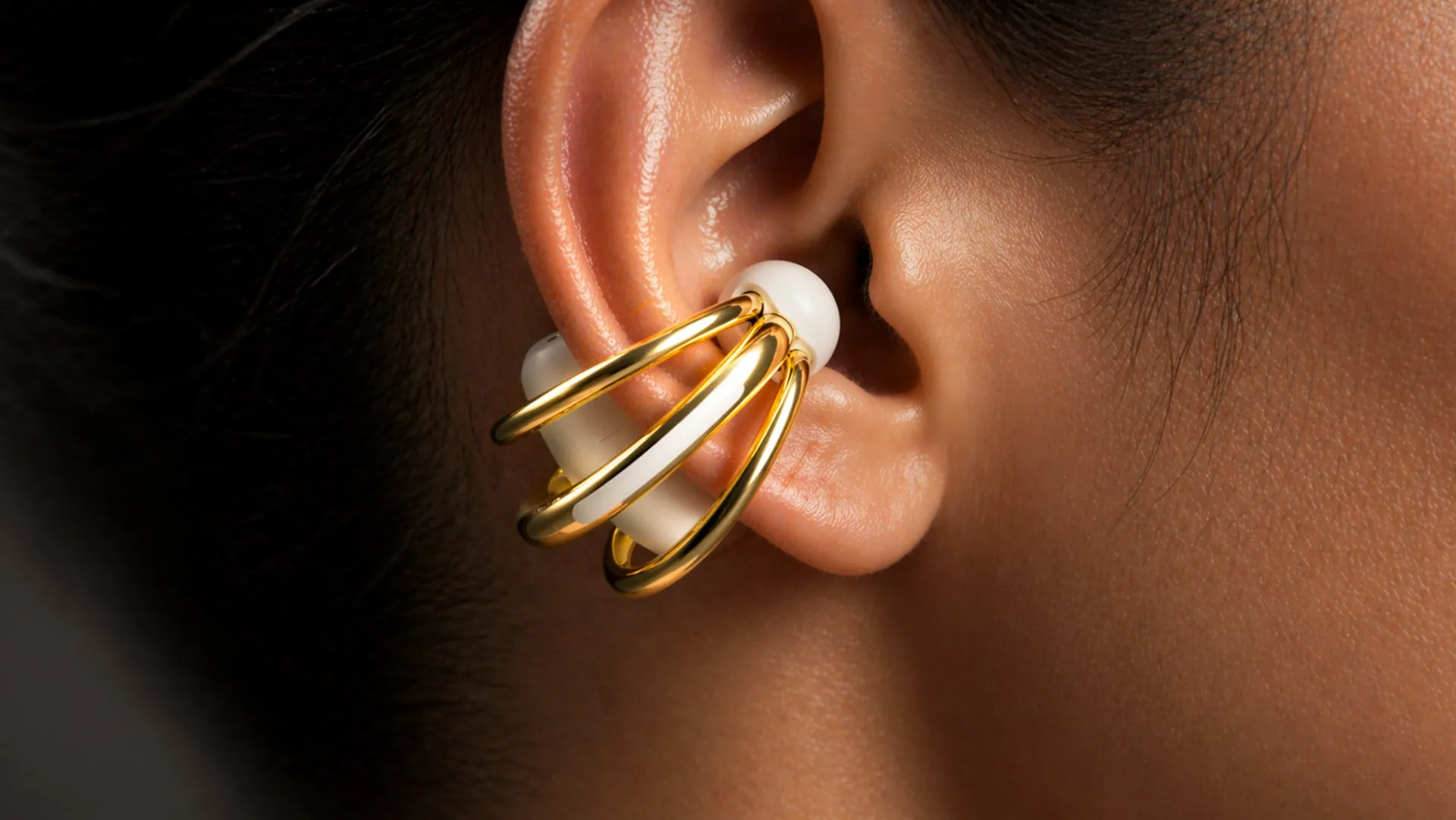 Elara wearable audio device lifestyle ear detail