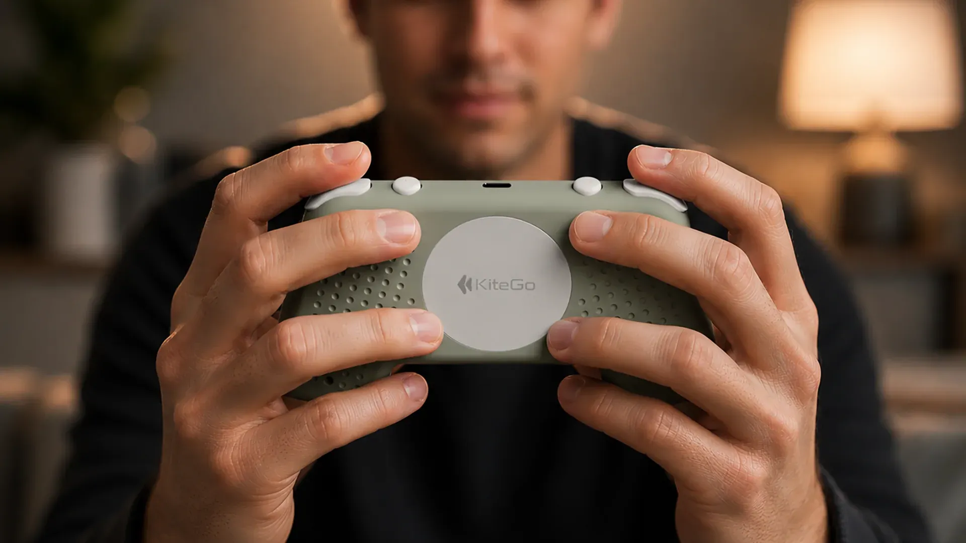 KiteGo controller front view held in both hands