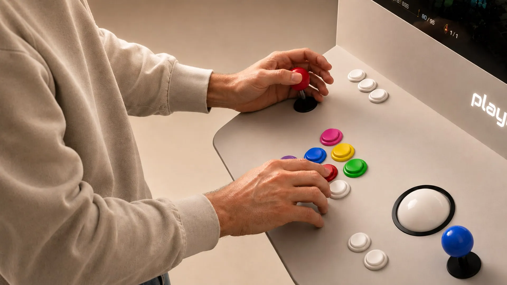 Hands interacting with Playwall arcade controls