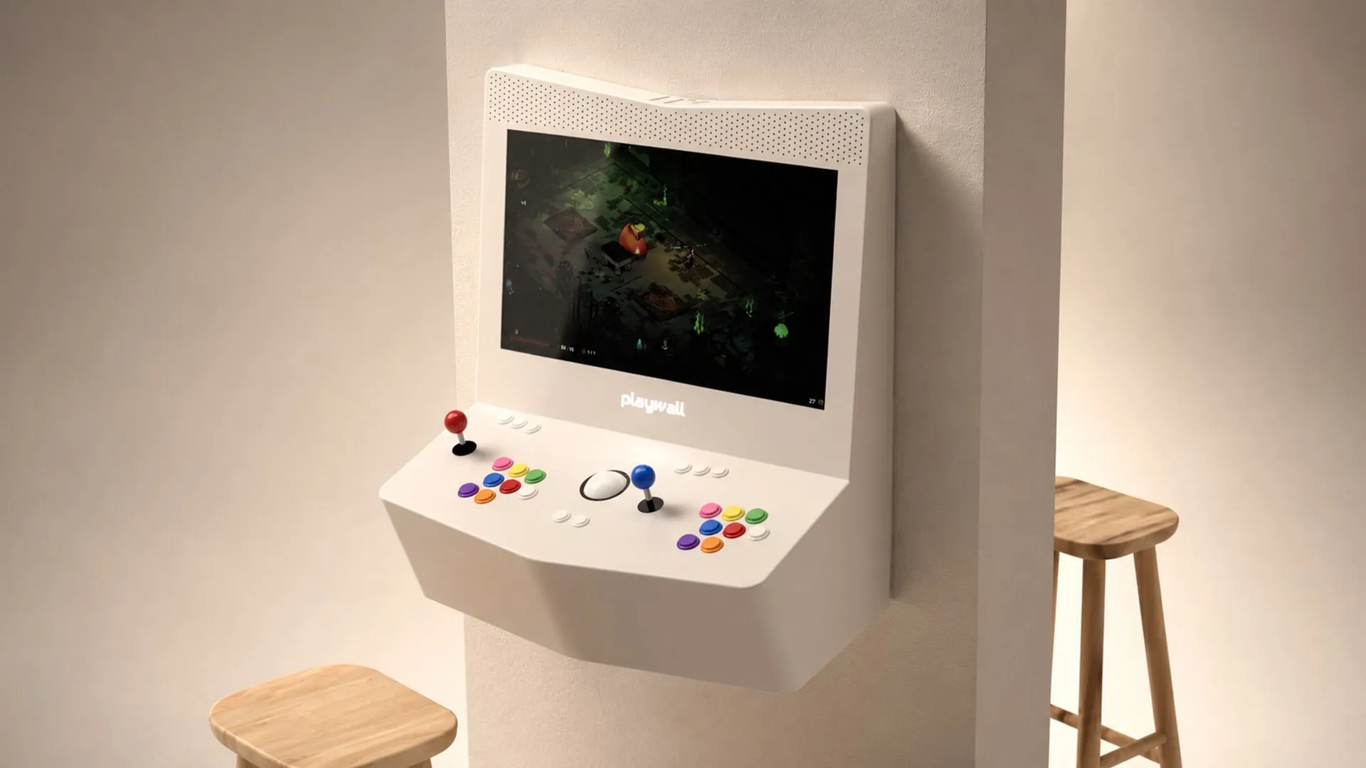 Playwall wall-mounted arcade machine industrial design concept